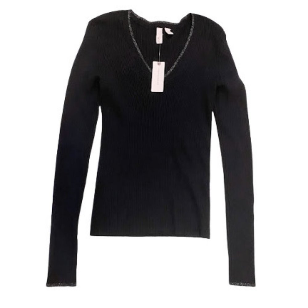 Anthropology Moth Ribbed Fitted V Neck Sweater